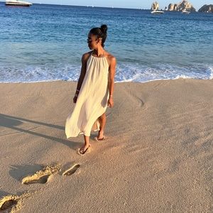 SHEIN Spring High Slit Hem Halter Neck Backless Summer Women Beach Ling Dress